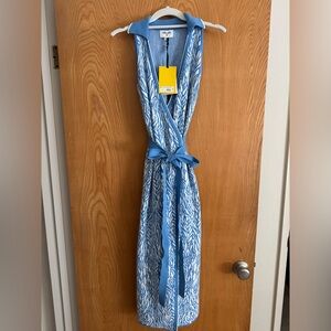 Sea Twig Blue Sweaterknit Midi Wrap Dress - DVF for Target, size M